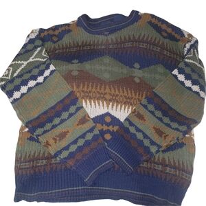 Men's Vintage 80's Rivage Multicolor Southwestern Aztec Patterned Sweater XL